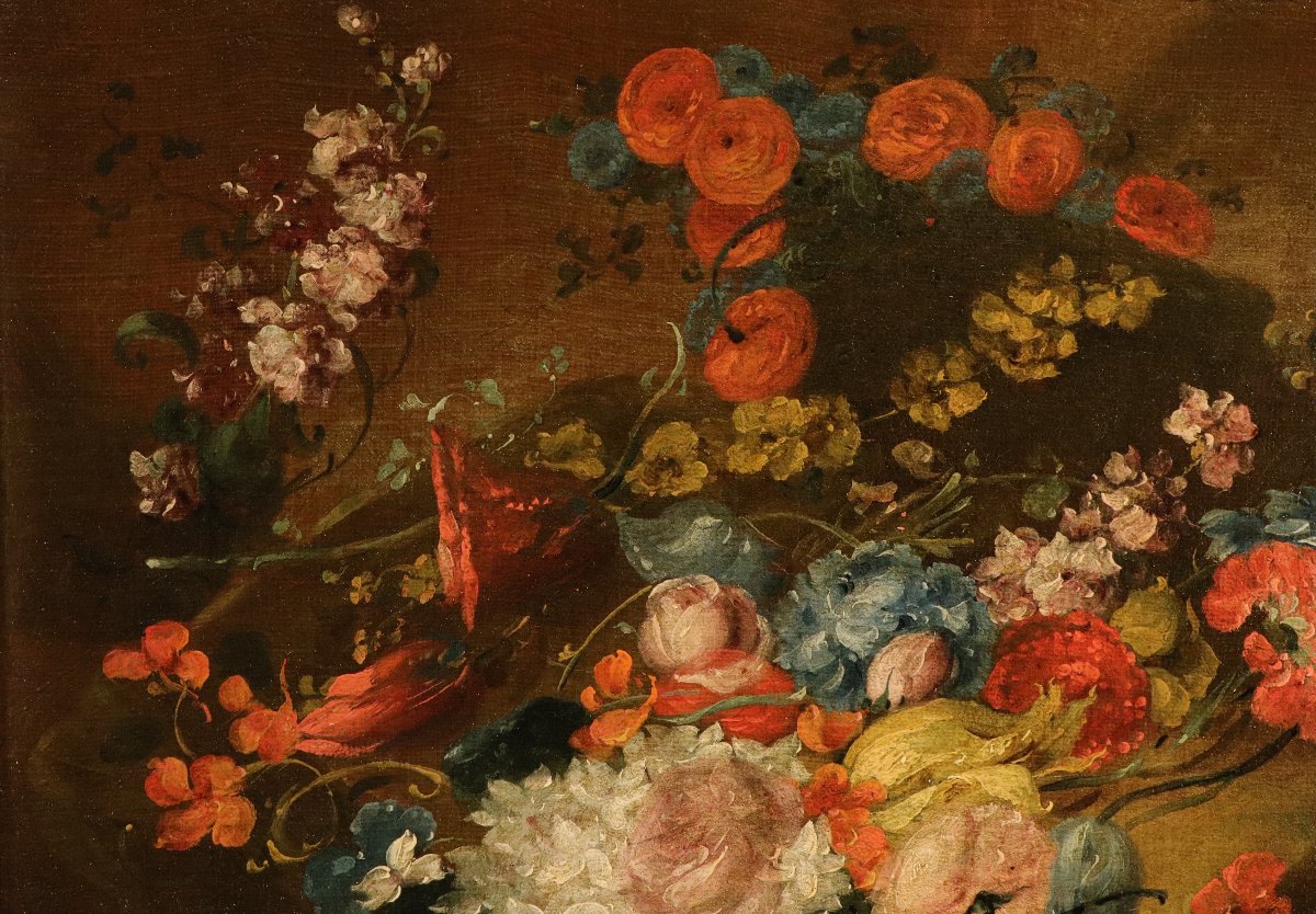 Paire de natures mortes florales, Antoine Monnoyer (1671 - 1747) attribué  -photo-2