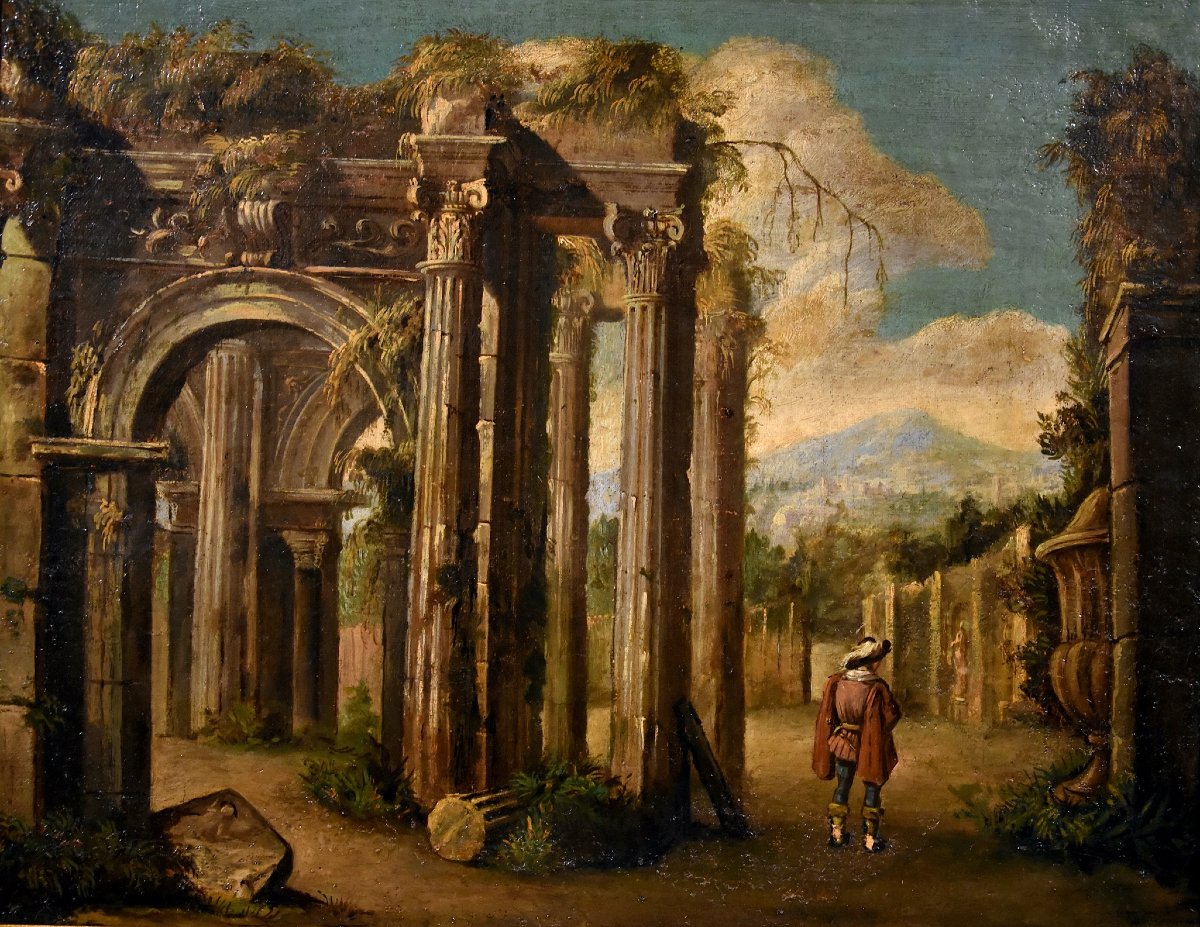 Paire De Caprices Avec Ruines Classiques, Niccolò Codazzi (Naples, 1642 - Gênes, 1693) Suiveur-photo-1