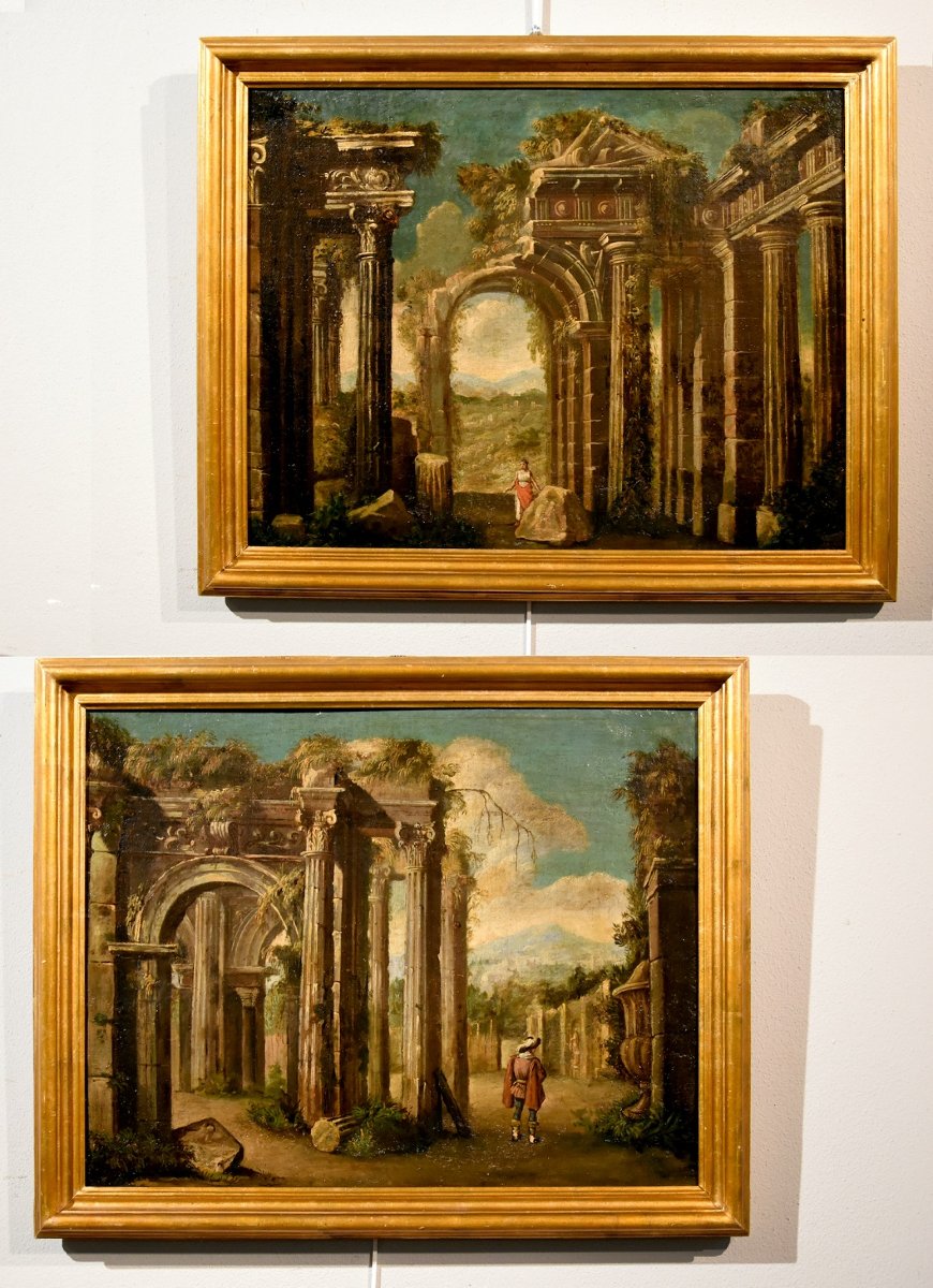Paire De Caprices Avec Ruines Classiques, Niccolò Codazzi (Naples, 1642 - Gênes, 1693) Suiveur
