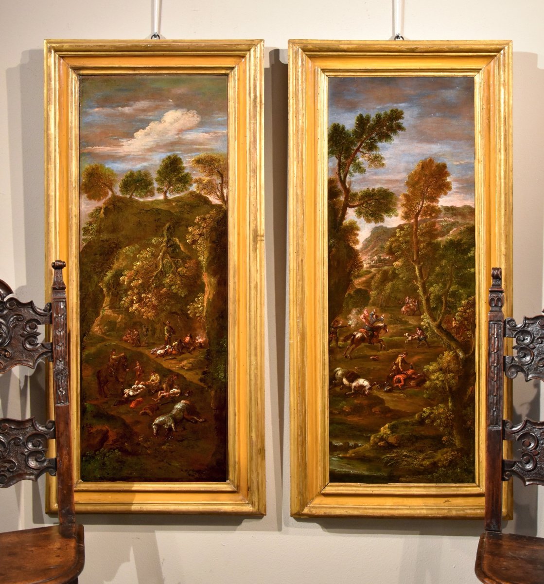 Pair Of Paintings: “the Bandits’ Attack” And “after The Attack,” By Giuseppe Zais -photo-1