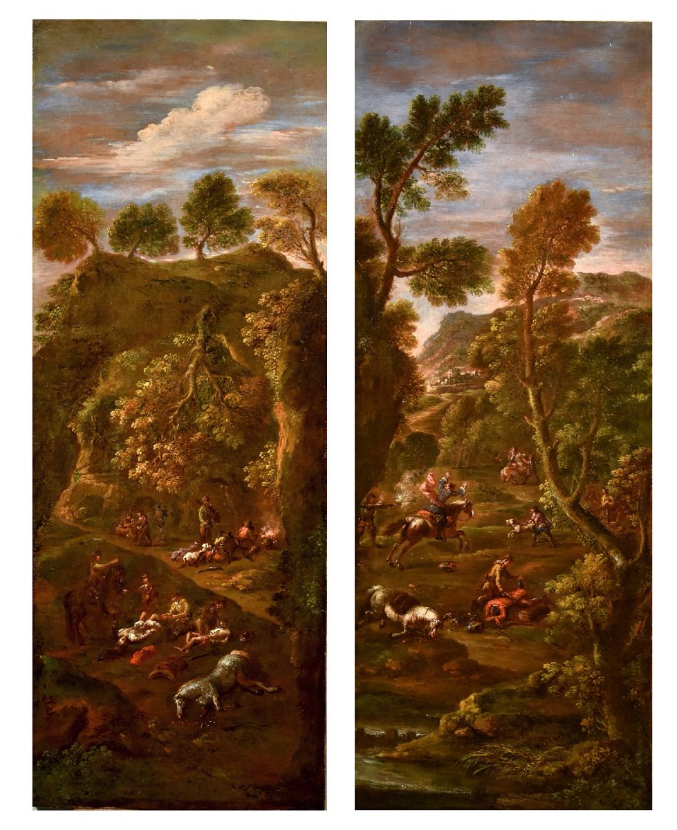 Pair Of Paintings: “the Bandits’ Attack” And “after The Attack,” By Giuseppe Zais 