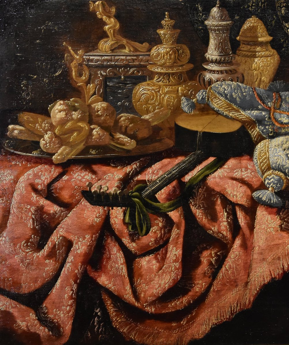 Antonio Tibaldi (Rome, vers 1633 - 1684), Nature morte avec objets précieux, tissus brodés...-photo-4