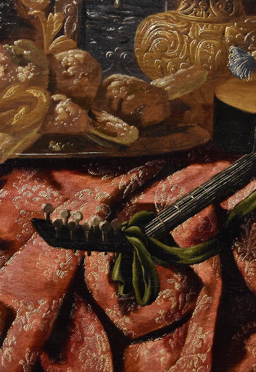 Antonio Tibaldi (Rome, vers 1633 - 1684), Nature morte avec objets précieux, tissus brodés...-photo-3