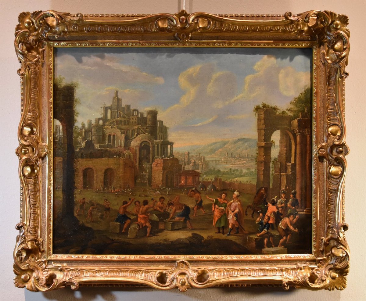 Construction De La Tour De Babel, Peintre Flamand 17-18ème Siècle-photo-2