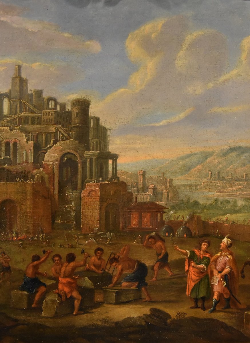 Construction De La Tour De Babel, Peintre Flamand 17-18ème Siècle-photo-4