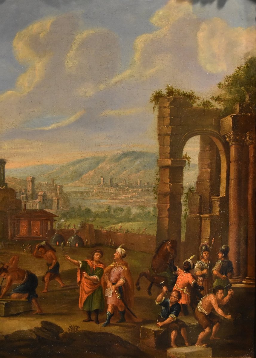 Construction De La Tour De Babel, Peintre Flamand 17-18ème Siècle-photo-1
