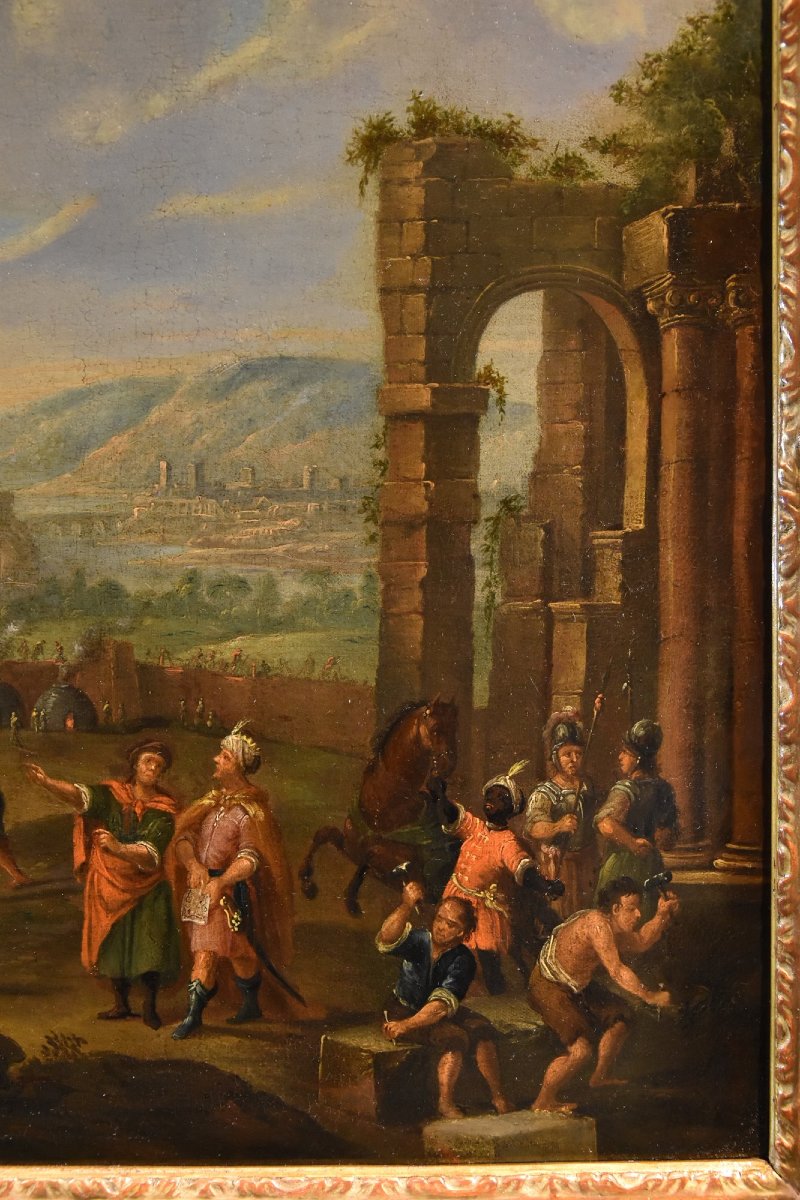 Construction De La Tour De Babel, Peintre Flamand 17-18ème Siècle-photo-3