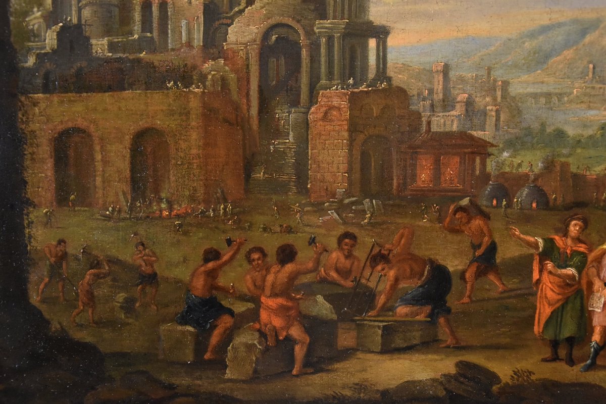 Construction De La Tour De Babel, Peintre Flamand 17-18ème Siècle-photo-6
