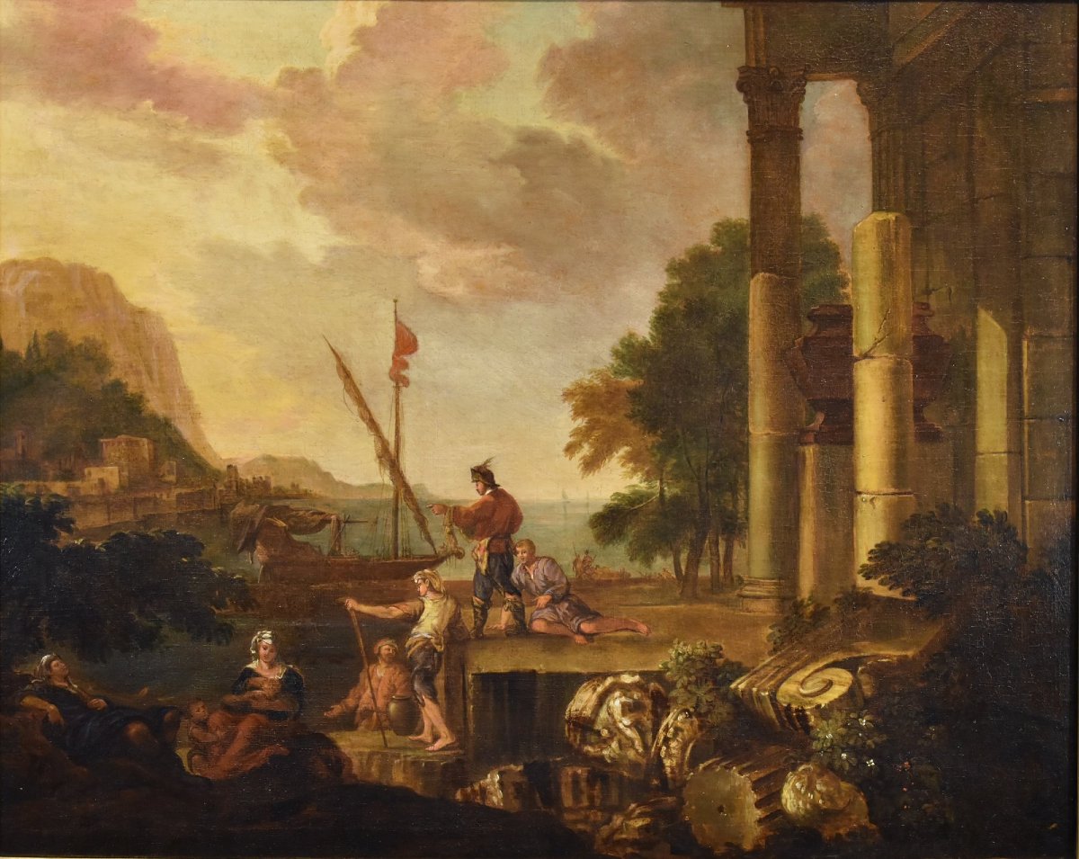 Jacob De Heush (utrecht 1657 – Amsterdam 1701), Coastal Landscape With Architectural Ruins-photo-2