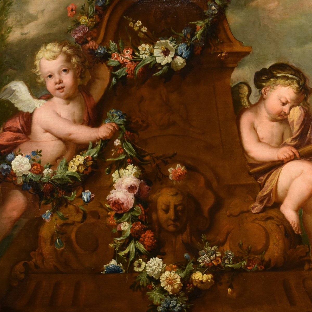 Jacob De Wit (Amsterdam, 1695 - 1754), Couple De Cupidons Avec Guirlande De Fleurs-photo-1