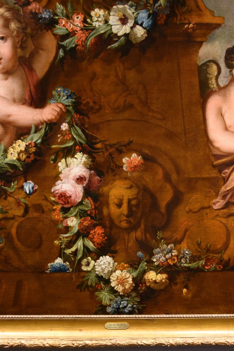 Jacob De Wit (Amsterdam, 1695 - 1754), Couple De Cupidons Avec Guirlande De Fleurs-photo-2