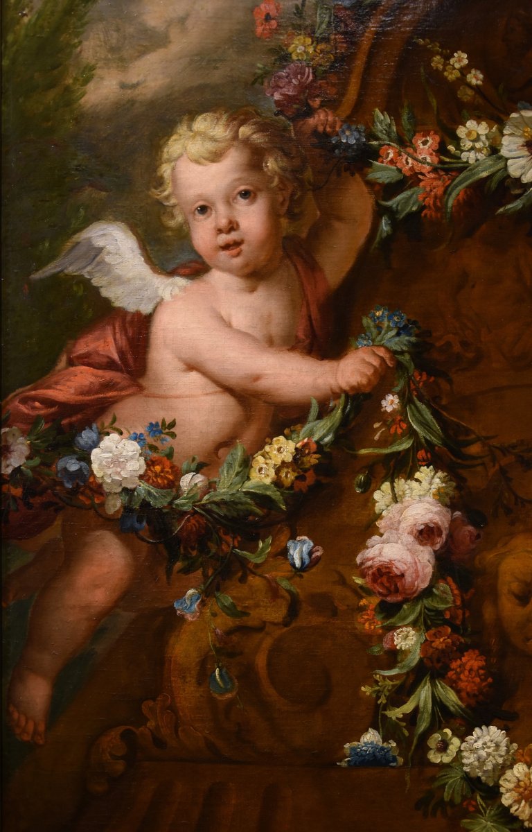 Jacob De Wit (Amsterdam, 1695 - 1754), Couple De Cupidons Avec Guirlande De Fleurs-photo-3