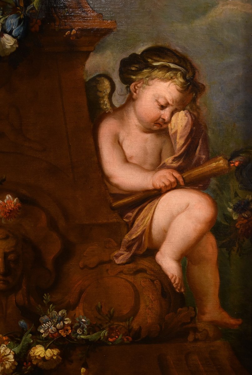 Jacob De Wit (Amsterdam, 1695 - 1754), Couple De Cupidons Avec Guirlande De Fleurs-photo-4