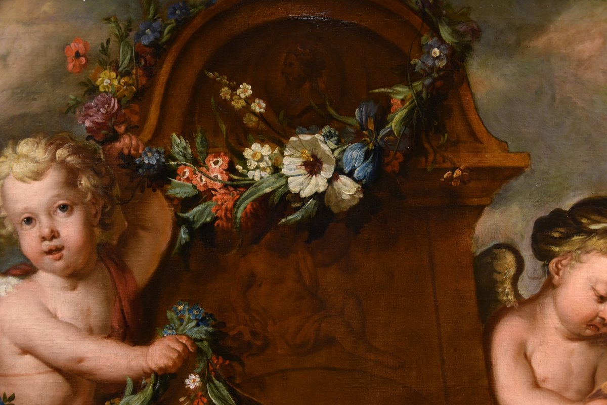 Jacob De Wit (Amsterdam, 1695 - 1754), Couple De Cupidons Avec Guirlande De Fleurs-photo-7