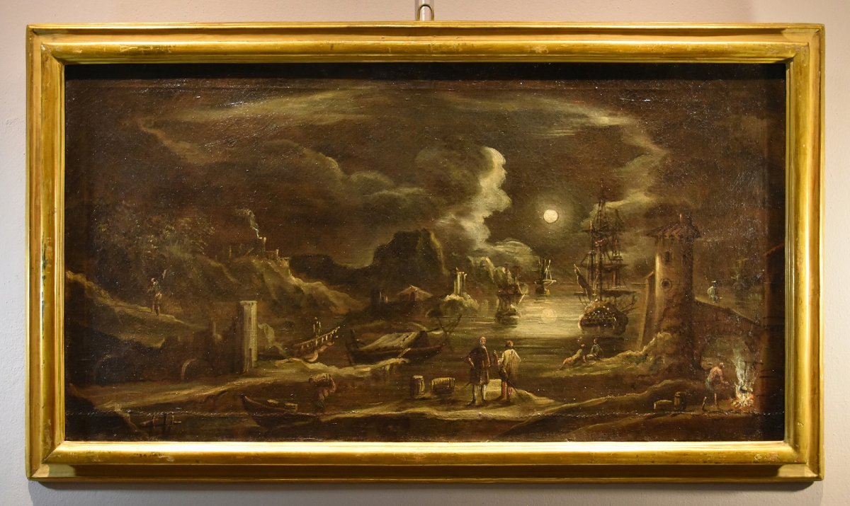 Moonlit Harbor View, Giovanni Grevenbroeck (netherlands, C. 1650 – Milan 1699)-photo-2