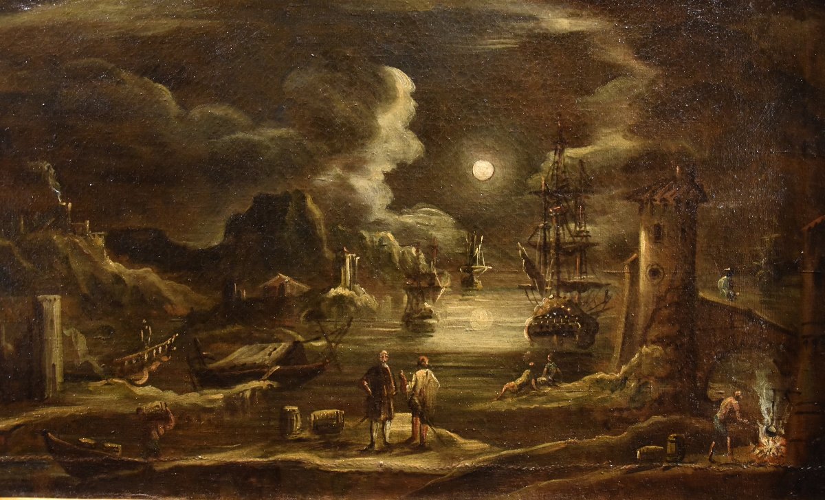 Moonlit Harbor View, Giovanni Grevenbroeck (netherlands, C. 1650 – Milan 1699)-photo-3
