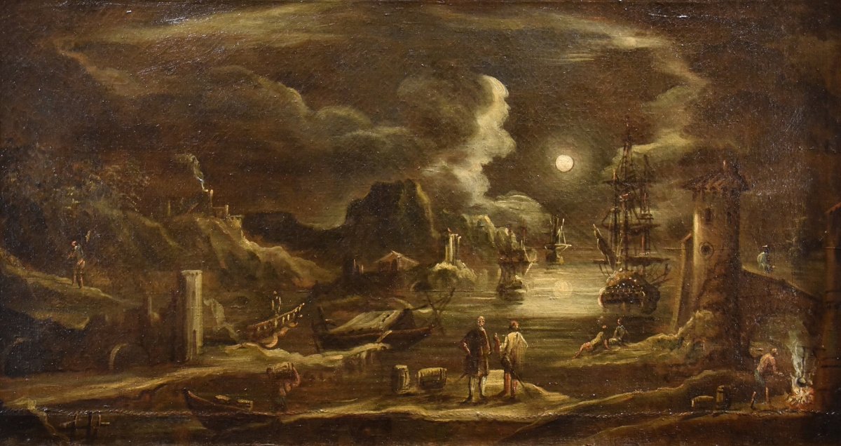 Moonlit Harbor View, Giovanni Grevenbroeck (netherlands, C. 1650 – Milan 1699)