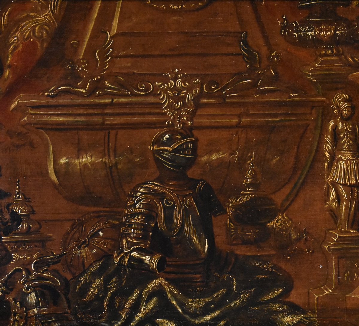 Antonio Tibaldi (Rome, 1635 - 1675), Nature Morte Avec Armure, Rideaux Et Sculpture-photo-3
