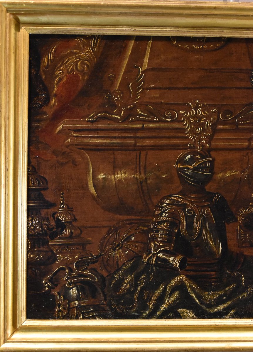 Antonio Tibaldi (Rome, 1635 - 1675), Nature Morte Avec Armure, Rideaux Et Sculpture-photo-1