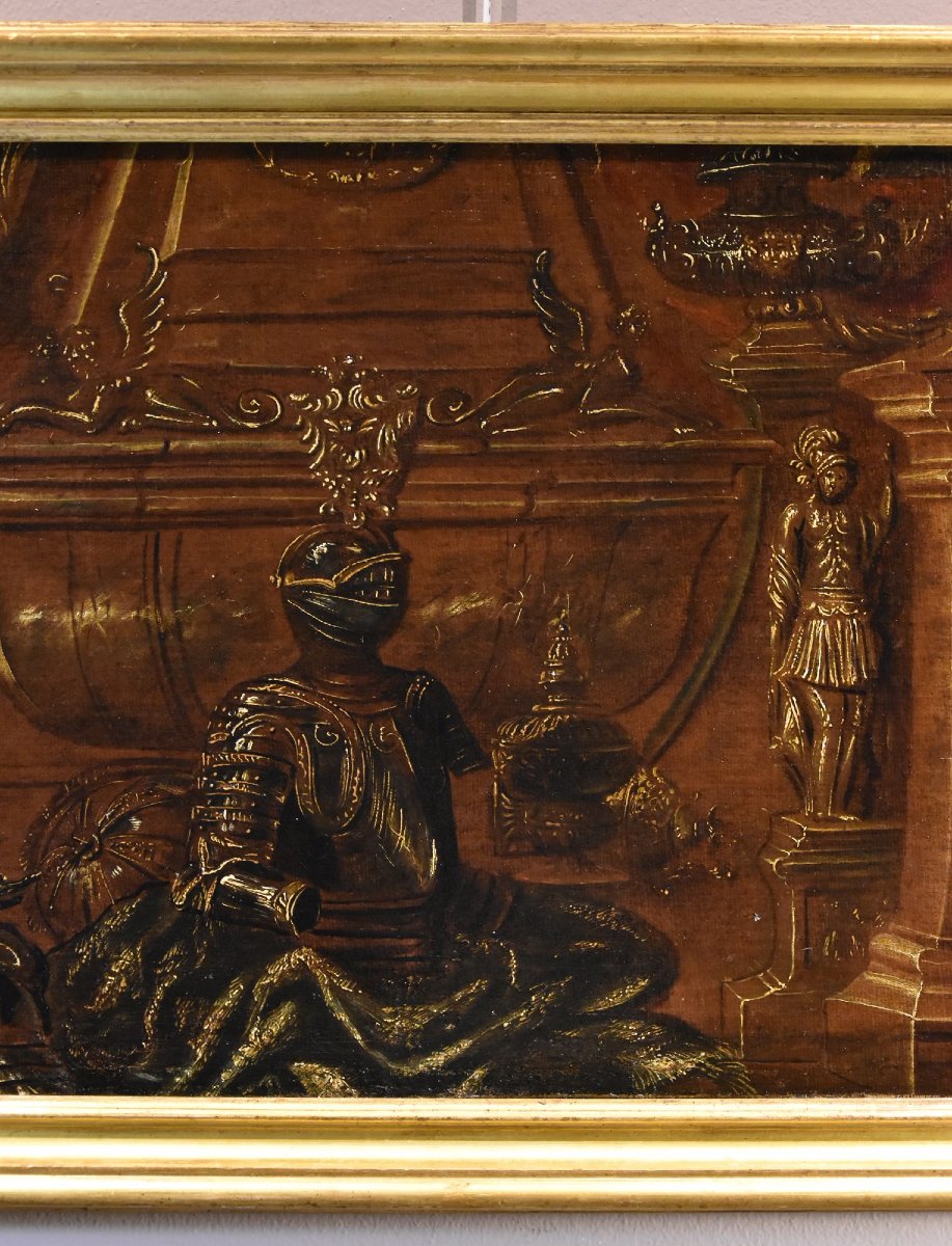 Antonio Tibaldi (Rome, 1635 - 1675), Nature Morte Avec Armure, Rideaux Et Sculpture-photo-2
