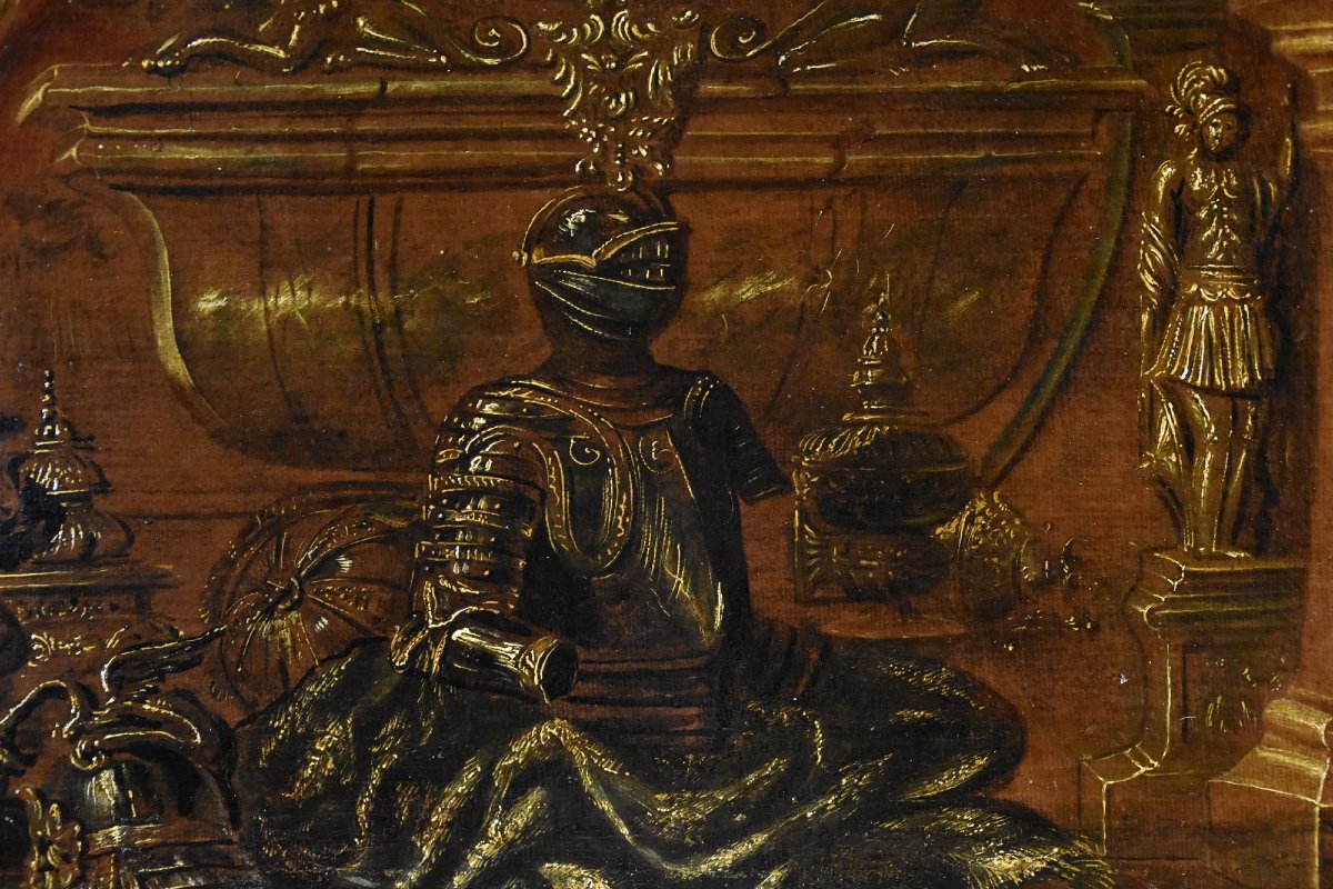 Antonio Tibaldi (Rome, 1635 - 1675), Nature Morte Avec Armure, Rideaux Et Sculpture-photo-6