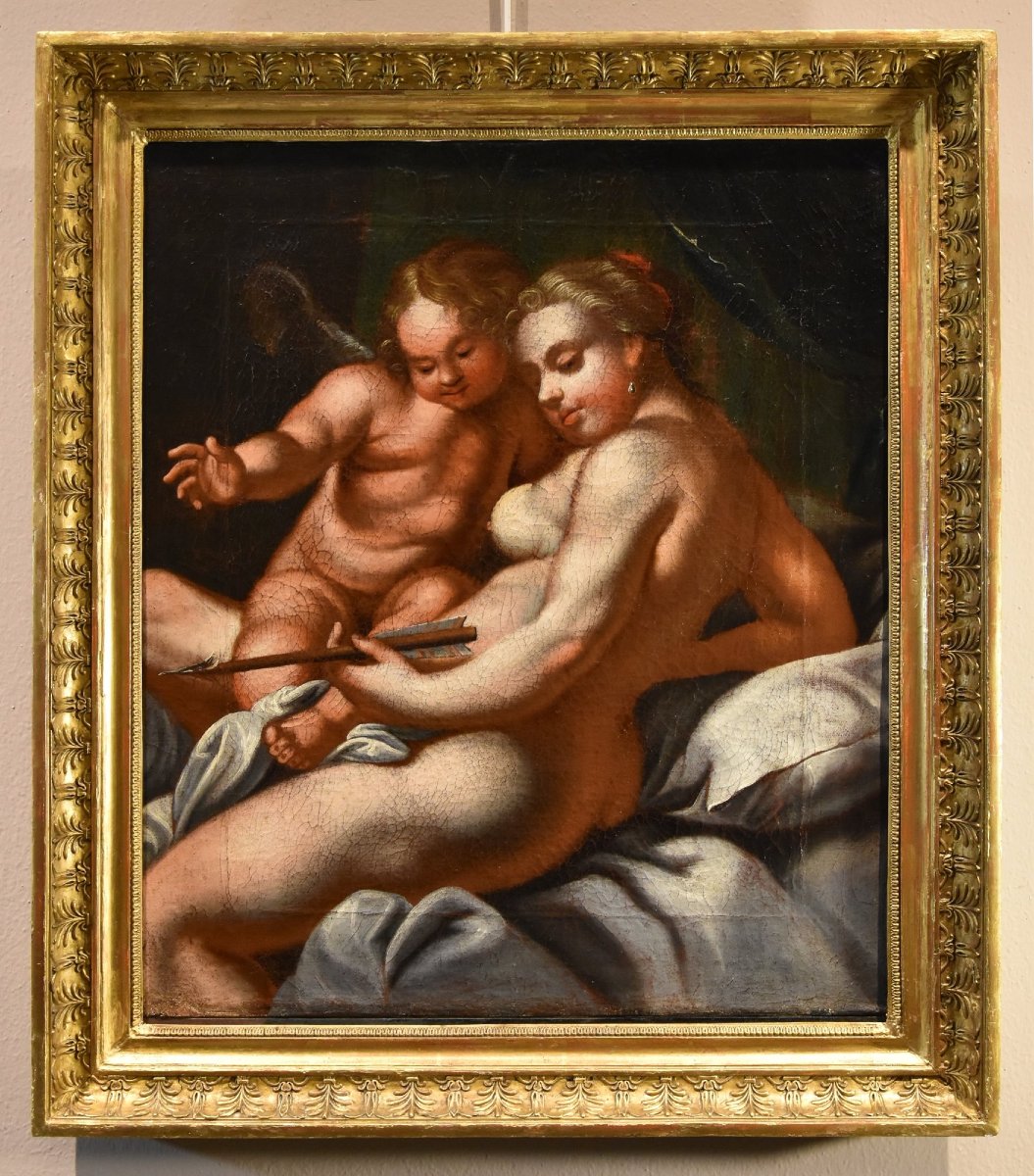 Vénus et Cupidon, Peintre vénitien du XVIIe-XVIIIe siècle-photo-2