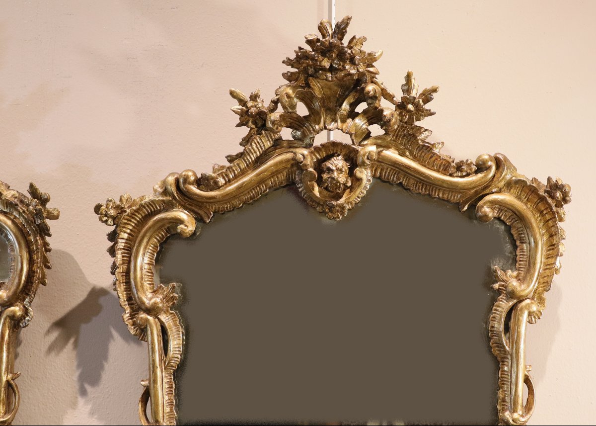 Paire de miroirs rocaille, Italie (Naples) XVIIIe siècle-photo-2
