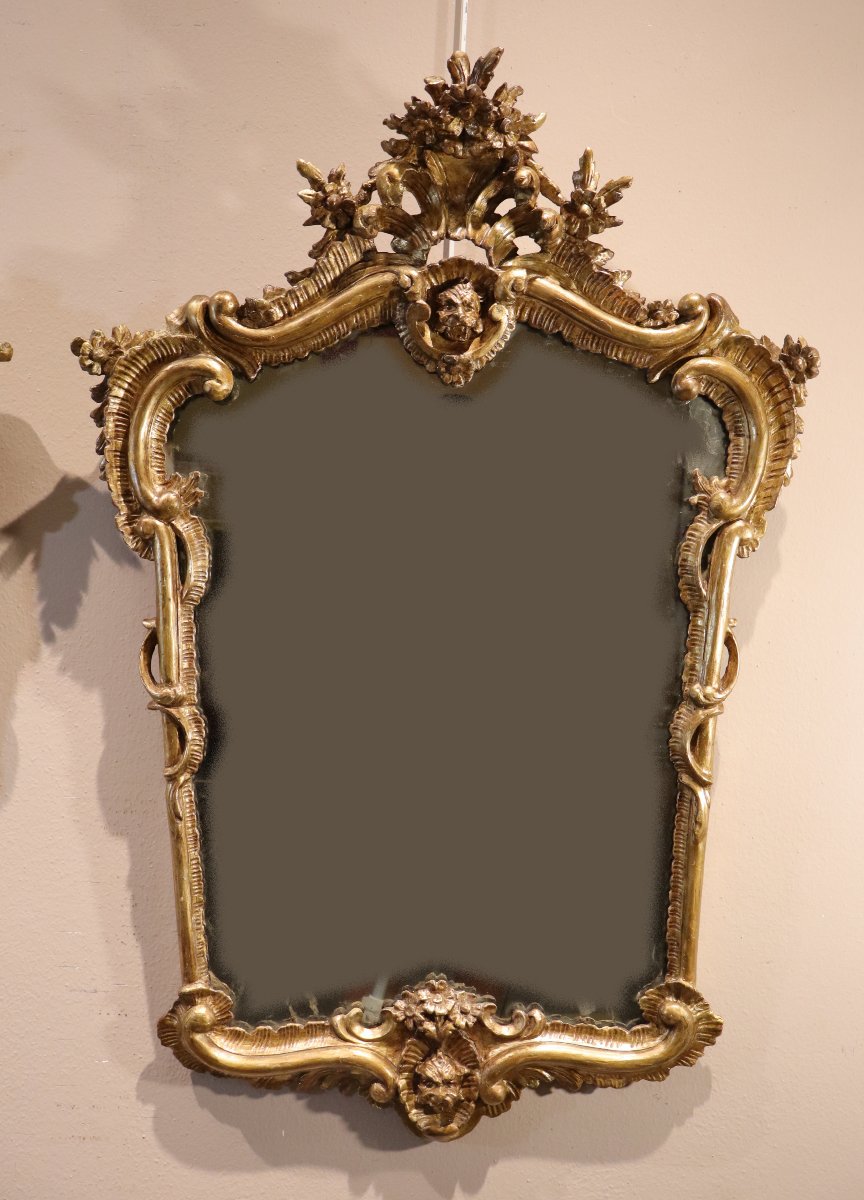 Paire de miroirs rocaille, Italie (Naples) XVIIIe siècle-photo-4