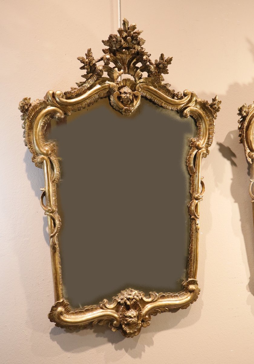 Paire de miroirs rocaille, Italie (Naples) XVIIIe siècle-photo-4