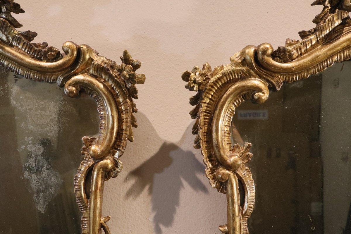 Paire de miroirs rocaille, Italie (Naples) XVIIIe siècle-photo-6