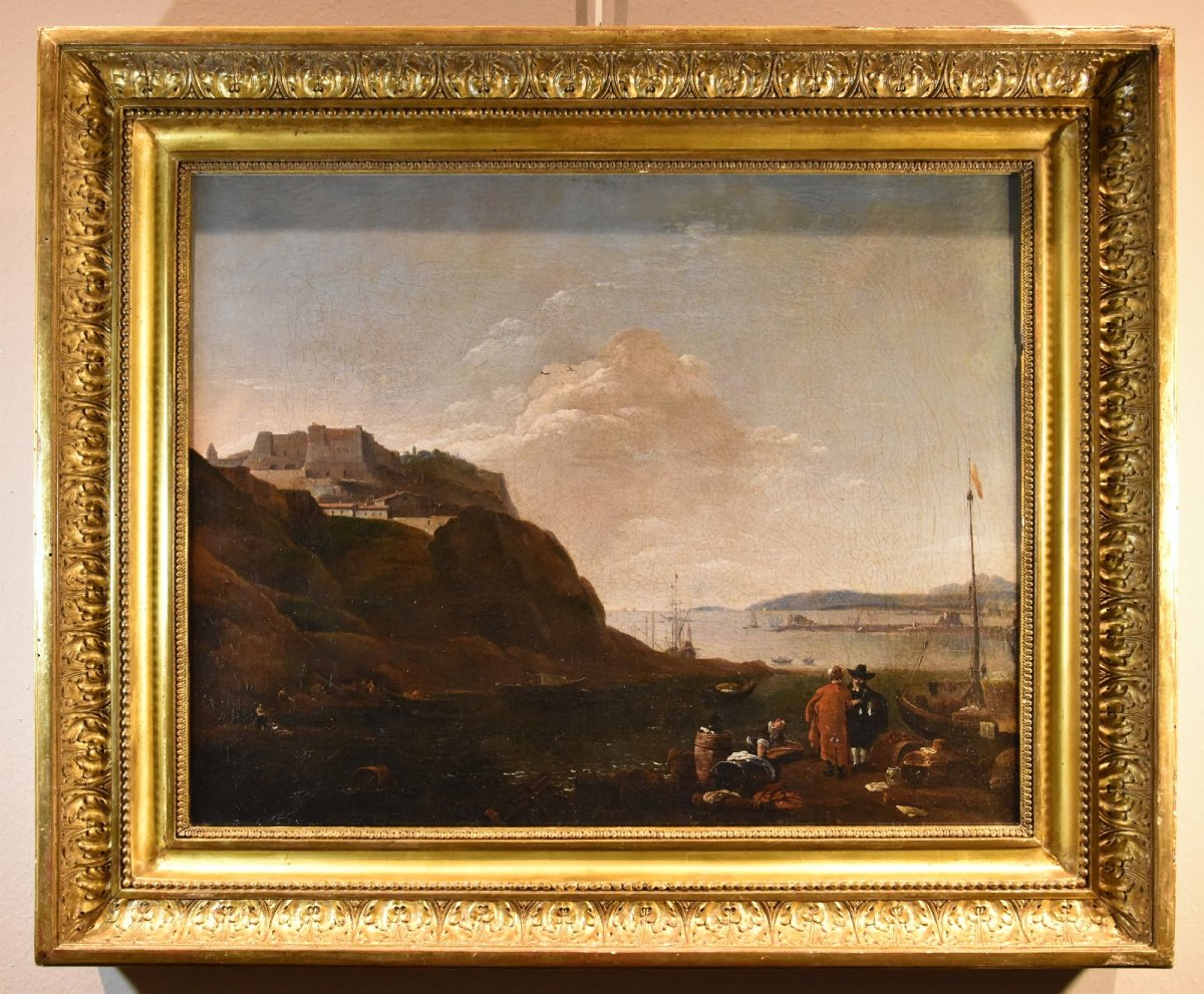 Thomas Wyck (1616 - 1677) Signé, Vue côtière de la Méditerranée-photo-2