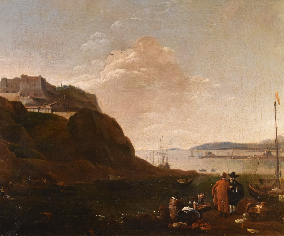 Thomas Wyck (1616 - 1677) Signé, Vue côtière de la Méditerranée