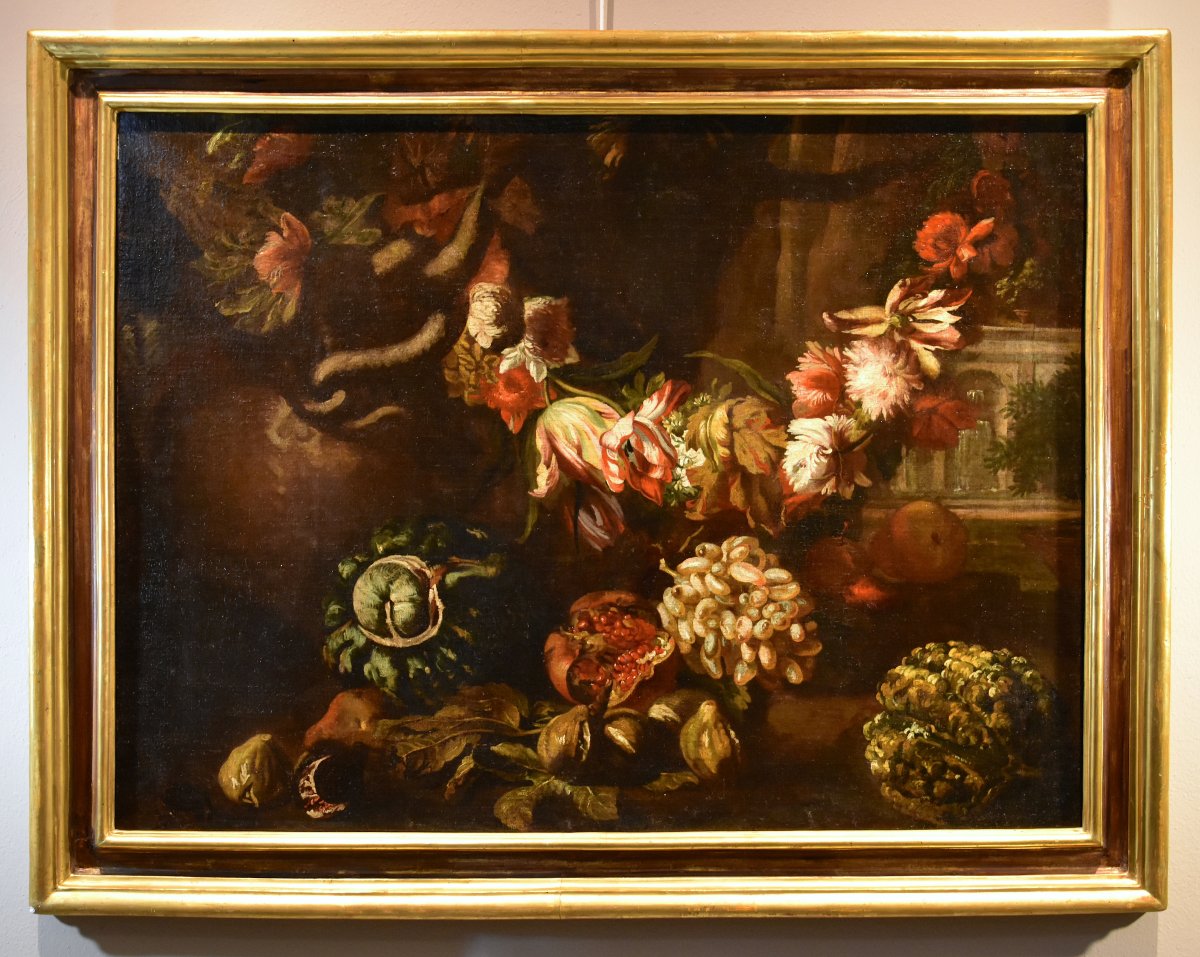 Still Life With A Garland Of Flowers And Fruit, Aniello Ascione (naples, Documented From 1680 To 1708)-photo-2