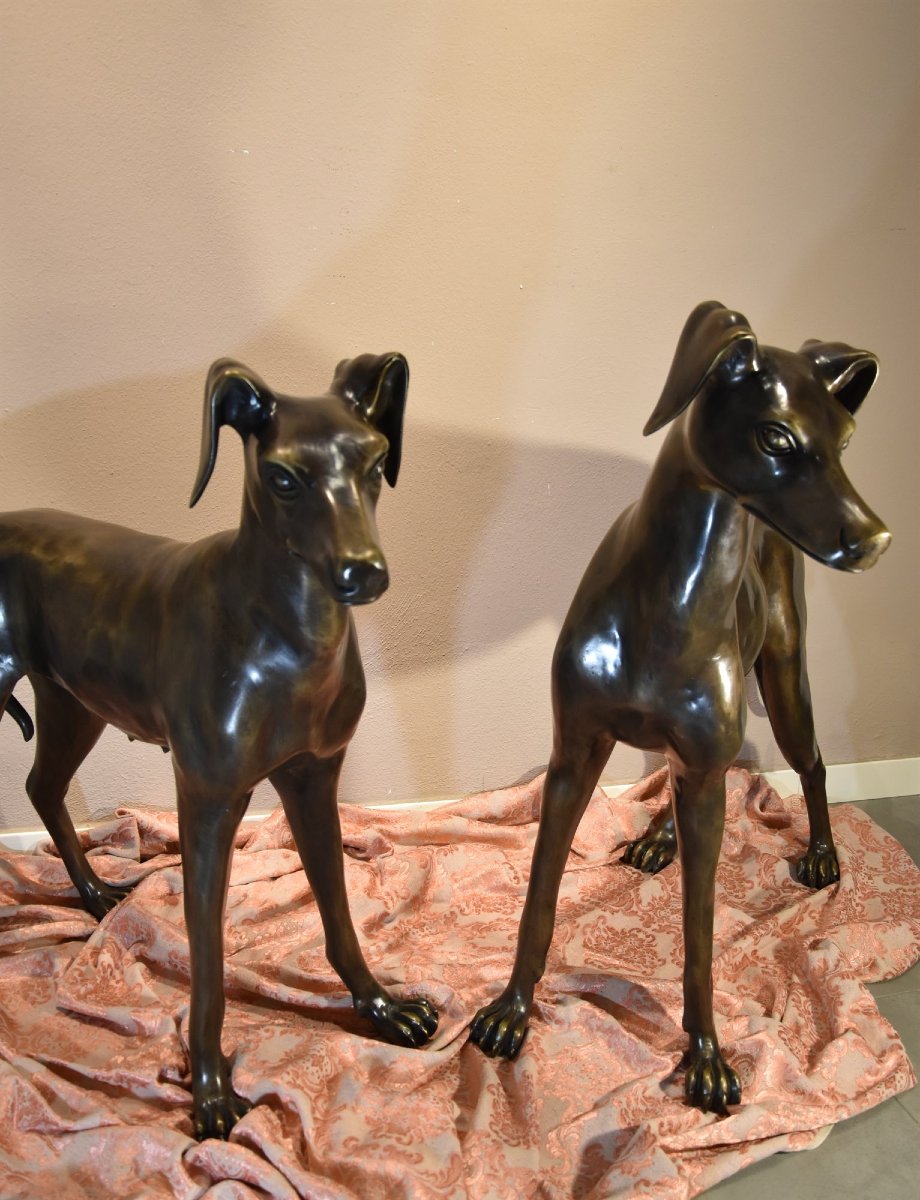 Pair Of Art Deco Bronze Greyhounds, France, 20th Century-photo-2