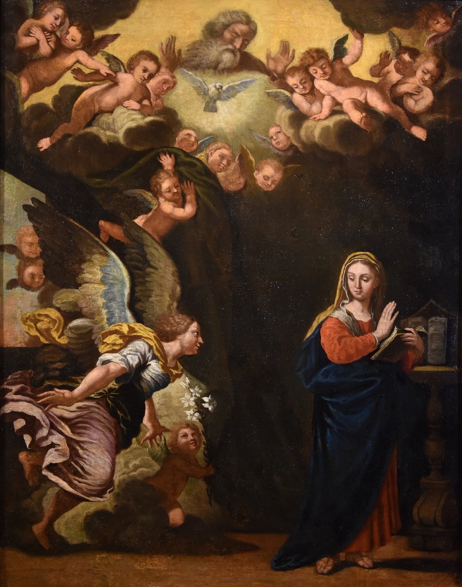 L'Annonciation, Girolamo Bonini, Dit Anconitano (Ancône 1600 - Bologne 1680 C.)  