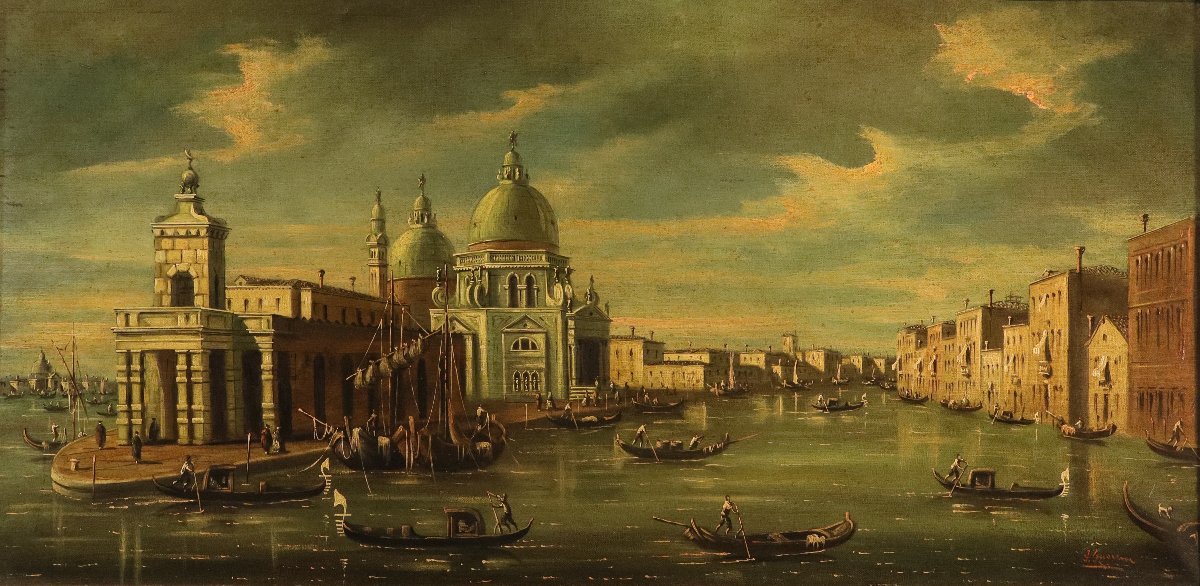 Vue de Venise avec l'embouchure du Grand Canal, F. Guarana (signé en bas à droite)-photo-2