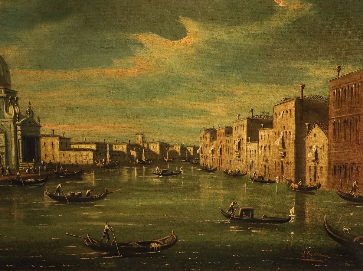 Vue de Venise avec l'embouchure du Grand Canal, F. Guarana (signé en bas à droite)-photo-1