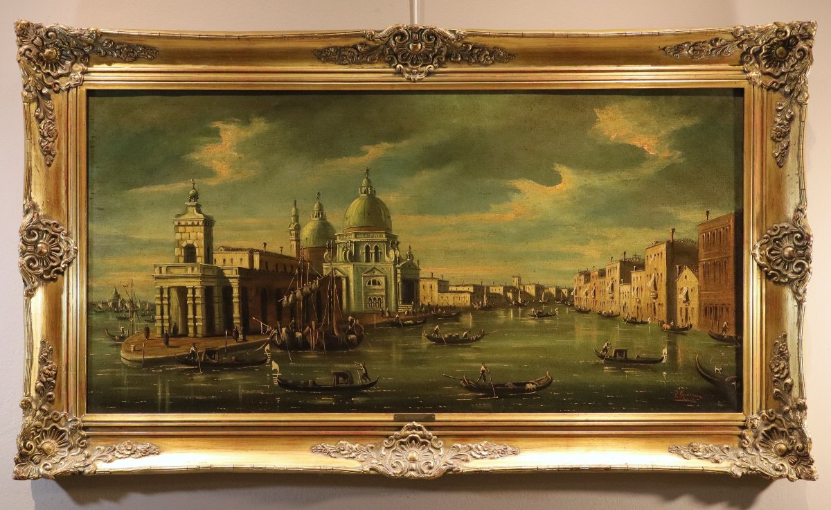 Vue de Venise avec l'embouchure du Grand Canal, F. Guarana (signé en bas à droite)