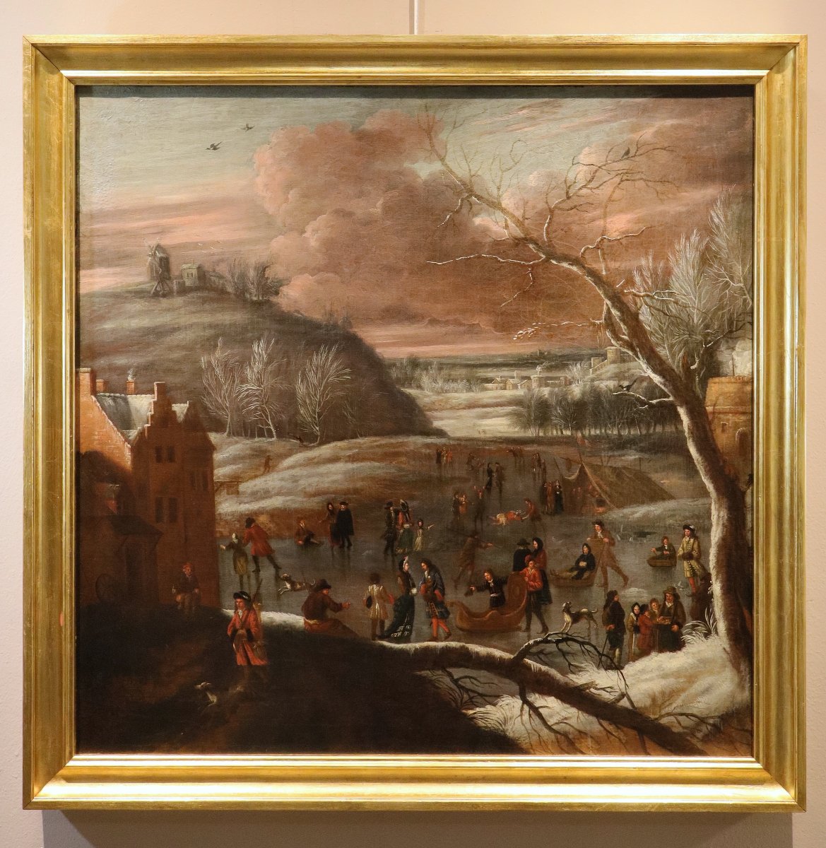 Joseph van Bredael (Anvers 1688 – Paris 1739), Paysage hivernal avec lac gelé et patineurs-photo-2
