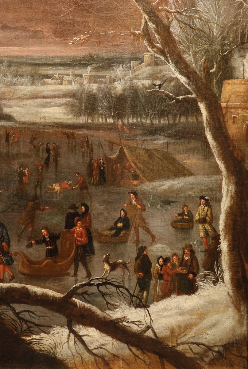 Joseph van Bredael (Anvers 1688 – Paris 1739), Paysage hivernal avec lac gelé et patineurs-photo-4