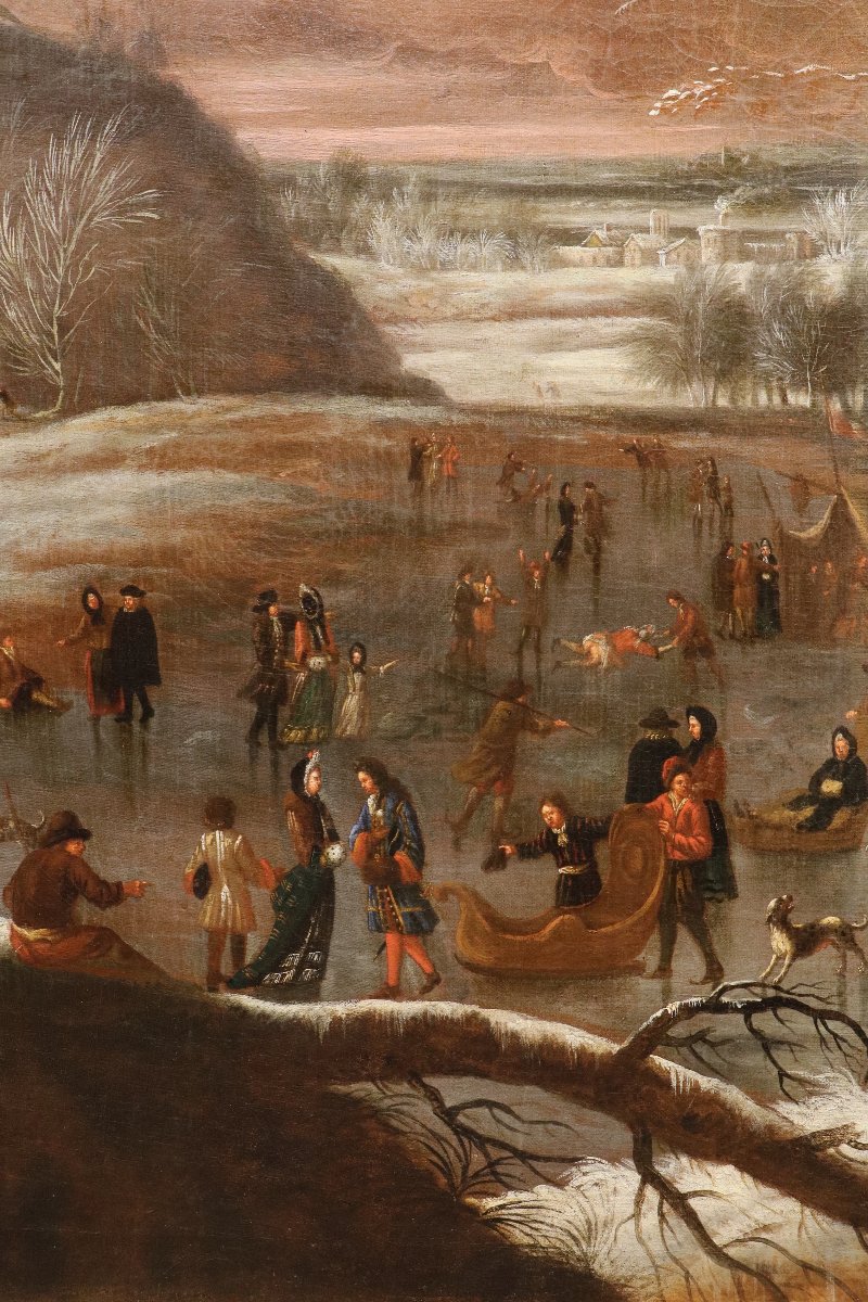 Joseph van Bredael (Anvers 1688 – Paris 1739), Paysage hivernal avec lac gelé et patineurs-photo-7
