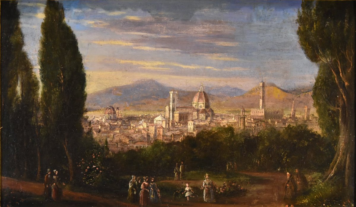 Vue panoramique de Florence, Peintre paysagiste du XVIIIe-XIXe siècle-photo-3