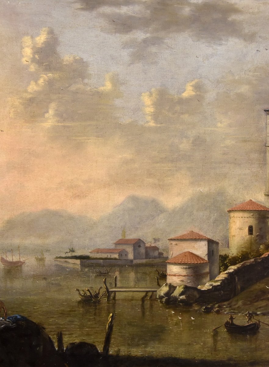 Mediterranean Coastal Landscape, Flemish Painter Active In Italy In The 18th Century-photo-3