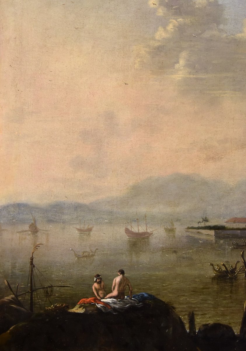 Mediterranean Coastal Landscape, Flemish Painter Active In Italy In The 18th Century-photo-2