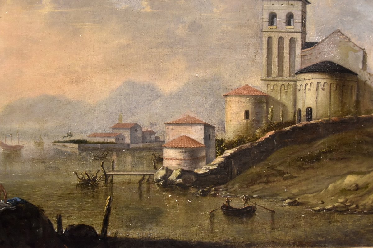 Mediterranean Coastal Landscape, Flemish Painter Active In Italy In The 18th Century-photo-3