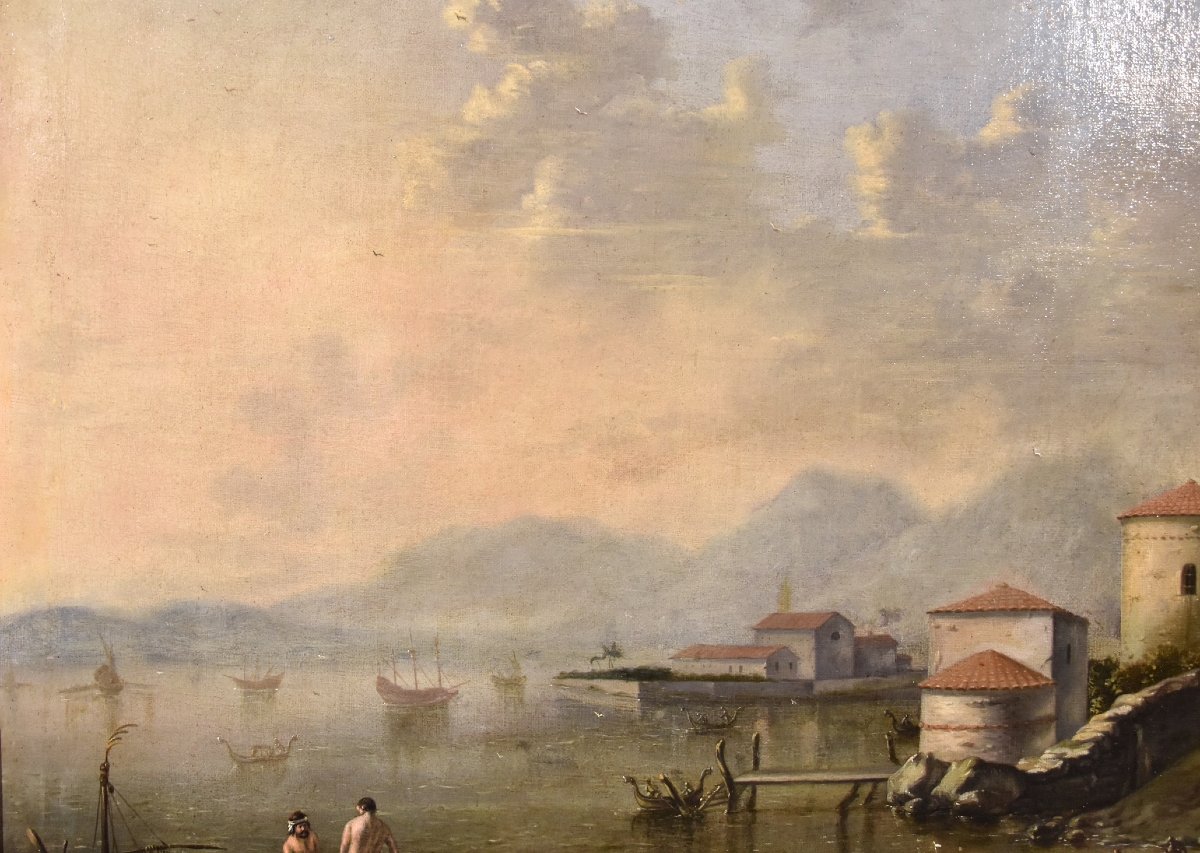 Mediterranean Coastal Landscape, Flemish Painter Active In Italy In The 18th Century-photo-6