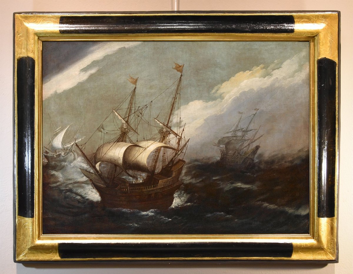 Marine tempétueuse avec navires, Jan Porcellis (Gand, 1584 -1632) attribuable-photo-2