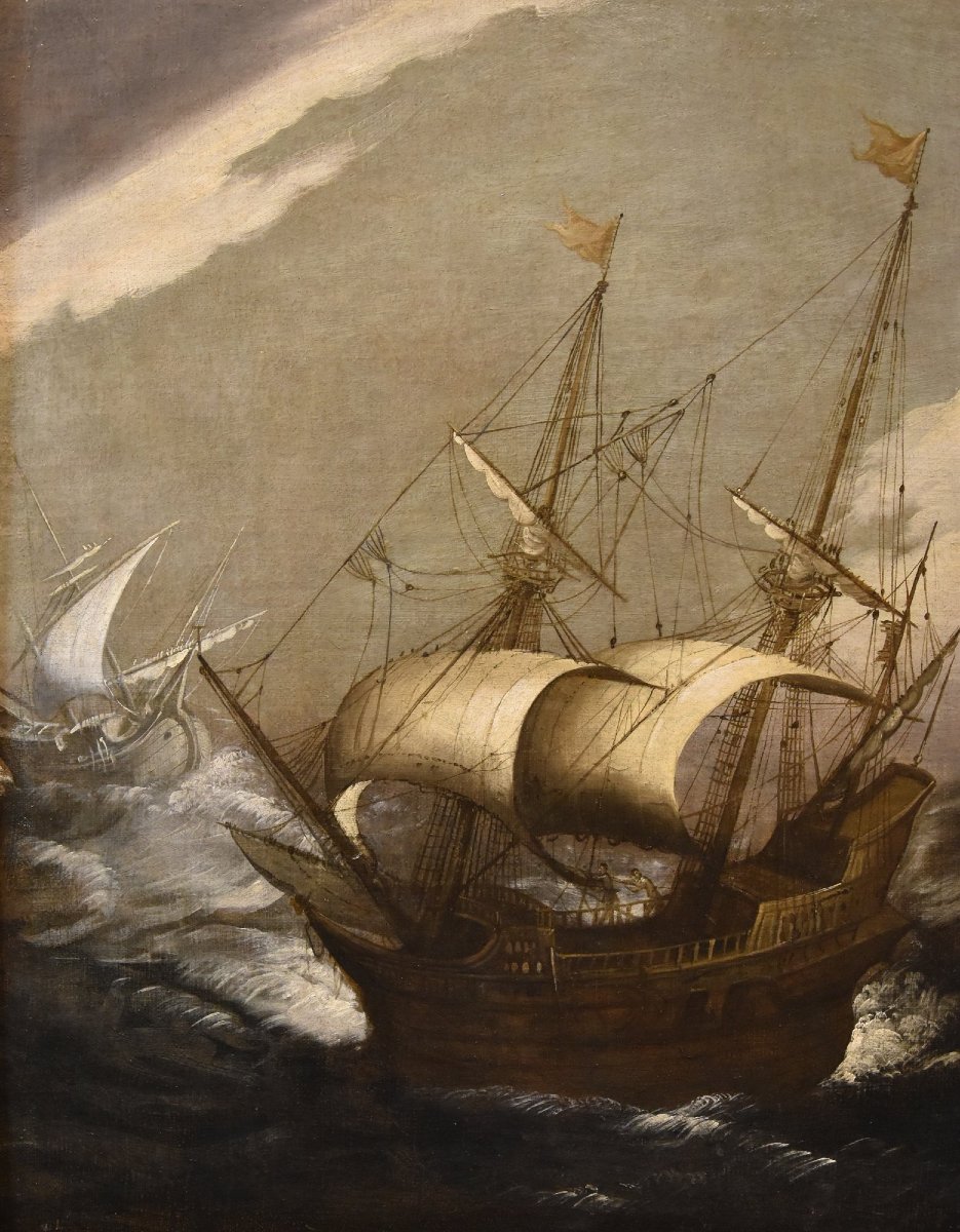 Marine tempétueuse avec navires, Jan Porcellis (Gand, 1584 -1632) attribuable-photo-3