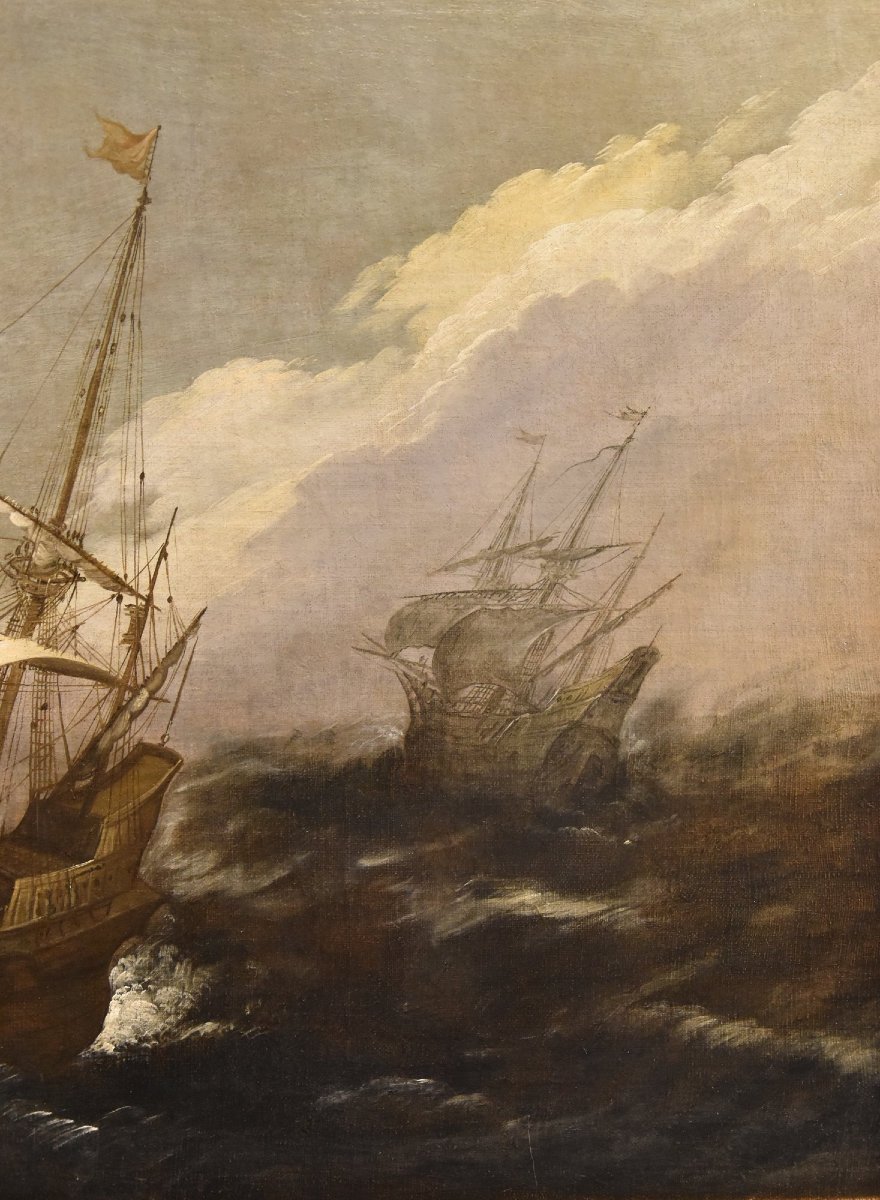 Marine tempétueuse avec navires, Jan Porcellis (Gand, 1584 -1632) attribuable-photo-4