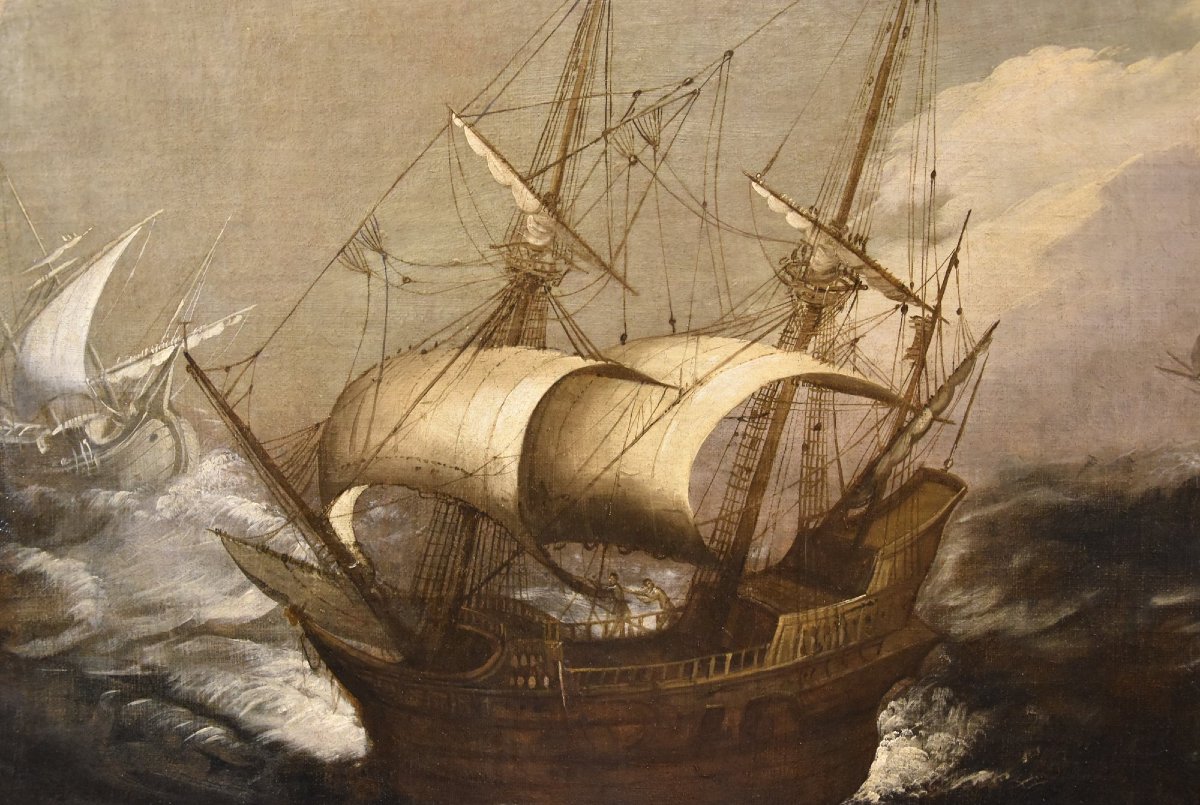 Marine tempétueuse avec navires, Jan Porcellis (Gand, 1584 -1632) attribuable-photo-3